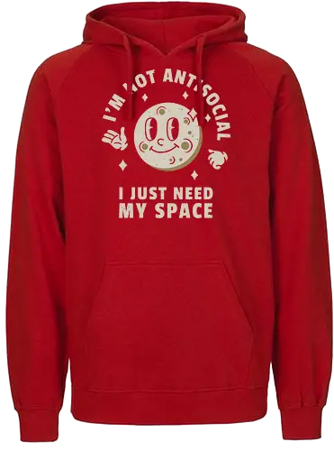 I'm Not Antisocial I Just Need My Space - cartoon, moon, antisocial, funny, introvert, space. - Fairtrade Hoodie