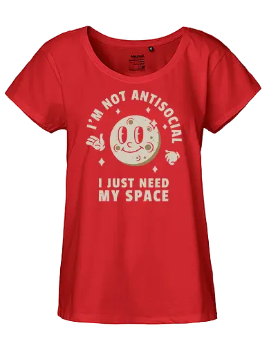 I'm Not Antisocial I Just Need My Space - cartoon, moon, antisocial, funny, introvert, space. - Fairtrade Girl Shirt