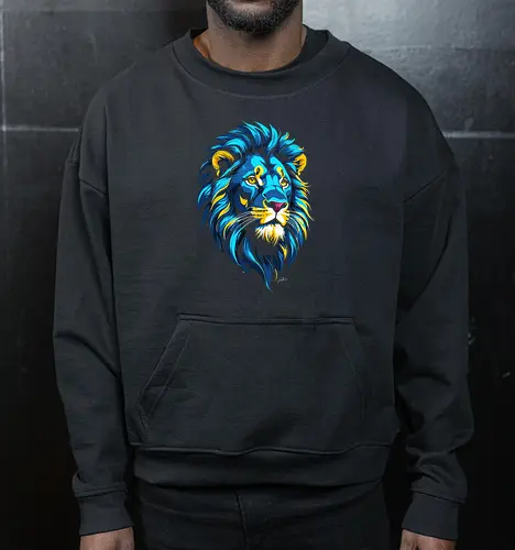 Goldener und blauer Löwenkopf