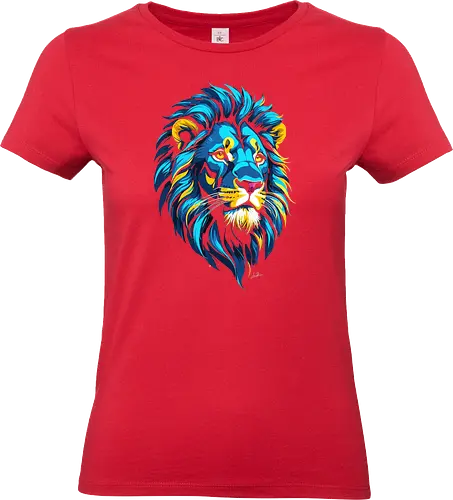 Goldener und blauer Löwenkopf - Tiere, Löwe, bunt, Ästhetik, Geek, Farbe, Natur, Tier, Farben, lm2kone, Pop-Art, Farben - Standard T-Shirt (Frauen)