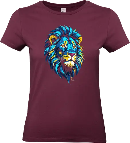 Goldener und blauer Löwenkopf - Tiere, Löwe, bunt, Ästhetik, Geek, Farbe, Natur, Tier, Farben, lm2kone, Pop-Art, Farben - Standard T-Shirt (Frauen)