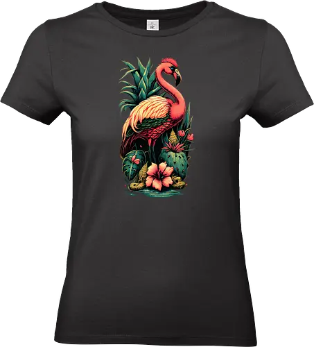 American Pink Flamingo Summer Vibes - adorable, american, flamingo, animal, beach, beautiful, bird, cute, exotic, summer, tattoo, flamingos, kawaii, nature, pink, pink flamingo, plants, positive, vibes, tropical, unique, wildlife, gift, illustronii - Standard T-Shirt (Frauen)