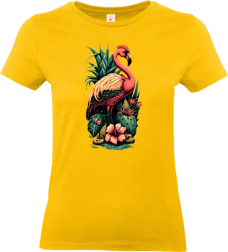 American Pink Flamingo Summer Vibes - adorable, american, flamingo, animal, beach, beautiful, bird, cute, exotic, summer, tattoo, flamingos, kawaii, nature, pink, pink flamingo, plants, positive, vibes, tropical, unique, wildlife, gift, illustronii - Standard T-Shirt (Frauen)