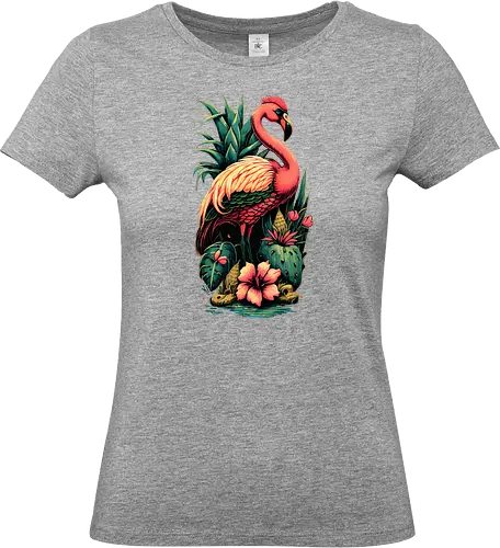 American Pink Flamingo Summer Vibes - adorable, american, flamingo, animal, beach, beautiful, bird, cute, exotic, summer, tattoo, flamingos, kawaii, nature, pink, pink flamingo, plants, positive, vibes, tropical, unique, wildlife, gift, illustronii - Standard T-Shirt (Frauen)