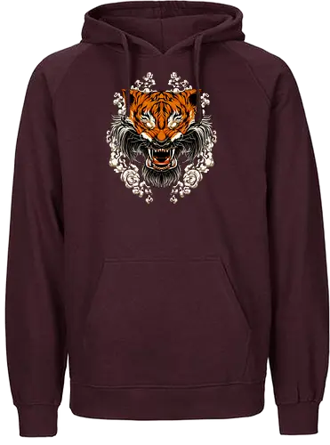 Angry Tiger Tora Tattoo - aesthetic, aggressive, angry, animal, anime, beast, big cat, gift, japan, japanese, japanese art, style, tattoo, kawaii, majestic, monster, mythology, power, samurai, scary, spiritual, tiger, tiger face, tiger warrior, tigers, tora, traditional, warrior, wild cat, Illustronii - Fairtrade Hoodie