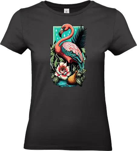 American Pink Flamingo Summer Vibes - adorable, american, flamingo, animal, beach, beautiful, bird, cute, exotic, summer, tattoo, flamingos, kawaii, nature, pink, pink flamingo, plants, positive, vibes, tropical, unique, wildlife, gift, illustronii - Standard T-Shirt (Frauen)