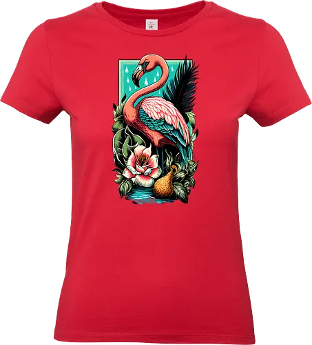 American Pink Flamingo Summer Vibes - adorable, american, flamingo, animal, beach, beautiful, bird, cute, exotic, summer, tattoo, flamingos, kawaii, nature, pink, pink flamingo, plants, positive, vibes, tropical, unique, wildlife, gift, illustronii - Standard T-Shirt (Frauen)