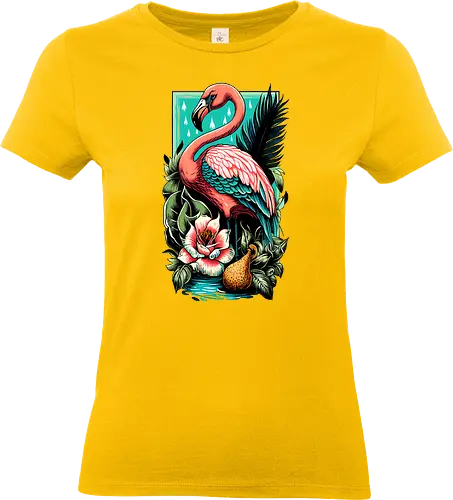 American Pink Flamingo Summer Vibes - adorable, american, flamingo, animal, beach, beautiful, bird, cute, exotic, summer, tattoo, flamingos, kawaii, nature, pink, pink flamingo, plants, positive, vibes, tropical, unique, wildlife, gift, illustronii - Standard T-Shirt (Frauen)