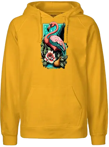 American Pink Flamingo Summer Vibes - adorable, american, flamingo, animal, beach, beautiful, bird, cute, exotic, summer, tattoo, flamingos, kawaii, nature, pink, pink flamingo, plants, positive, vibes, tropical, unique, wildlife, gift, illustronii - Fairtrade Hoodie