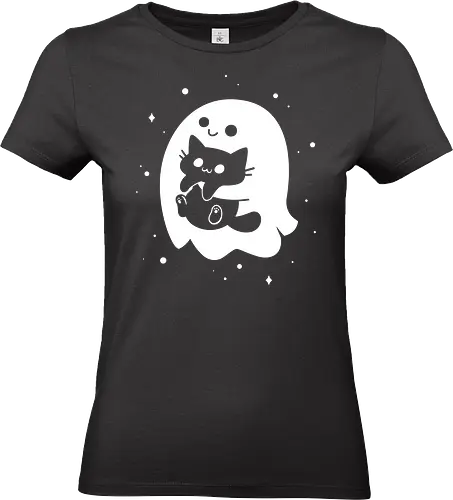 Spooky Cat Snatcher - ghost, black cat, halloween, cute, spooky season, funny, kawaii, black and white, horror, paranormal, happy, spirit - Standard T-Shirt (Frauen)