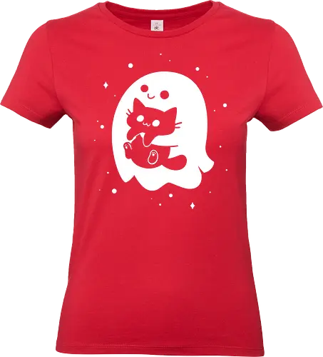 Spooky Cat Snatcher - ghost, black cat, halloween, cute, spooky season, funny, kawaii, black and white, horror, paranormal, happy, spirit - Standard T-Shirt (Frauen)