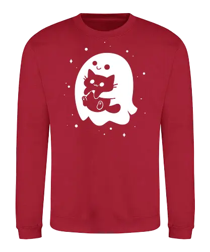 Spooky Cat Snatcher - ghost, black cat, halloween, cute, spooky season, funny, kawaii, black and white, horror, paranormal, happy, spirit - Sweatshirt