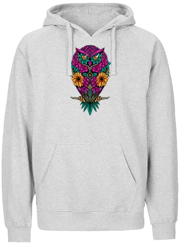 flying flowers - flower, owl, bird, colorful, illustration, rainbow, beautiful - Fairtrade Hoodie
