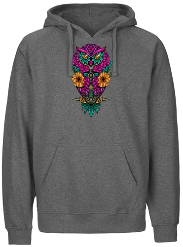 flying flowers - flower, owl, bird, colorful, illustration, rainbow, beautiful - Fairtrade Hoodie