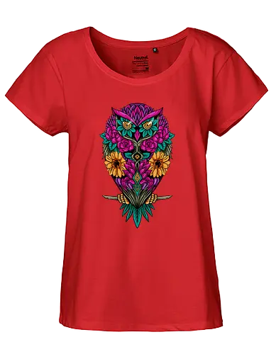 flying flowers - flower, owl, bird, colorful, illustration, rainbow, beautiful - Fairtrade Girl Shirt