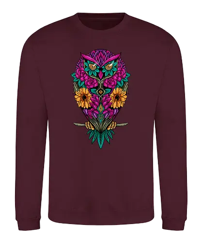 flying flowers - flower, owl, bird, colorful, illustration, rainbow, beautiful - Sweatshirt