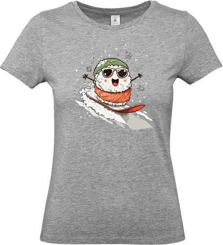 sushi snowboard - sushi, snowboard, snowflakes, green hat, sunglasses, surfing, seaweed, snow, cheerful - Standard T-Shirt (Frauen)