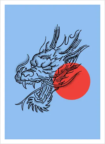 Japanese Dragon Red Sunset Stipple Tattoo