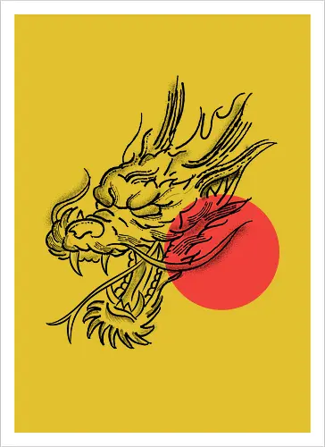 Japanese Dragon Red Sunset Stipple Tattoo