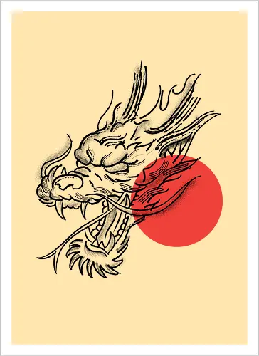 Japanese Dragon Red Sunset Stipple Tattoo