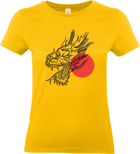 Japanese Dragon Red Sunset Stipple Tattoo - beast, Drachen, Tier, Wütender, europäischer, Drache, dragon, gift, legendary, magical, legendär, monster, mystery, mythical, red dragon, year of the dragon, illustronii, aesthetic, angry dragon, anime, asian dragon, illustration, tattoo, dragons, Fantasie, european dragon, fantasy, flying - Standard T-Shirt (Frauen)