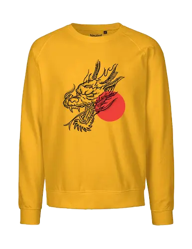 Japanese Dragon Red Sunset Stipple Tattoo - beast, Drachen, Tier, Wütender, europäischer, Drache, dragon, gift, legendary, magical, legendär, monster, mystery, mythical, red dragon, year of the dragon, illustronii, aesthetic, angry dragon, anime, asian dragon, illustration, tattoo, dragons, Fantasie, european dragon, fantasy, flying - Fairtrade Sweatshirt