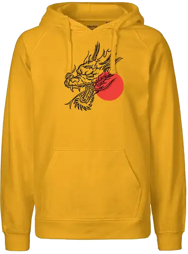 Japanese Dragon Red Sunset Stipple Tattoo - beast, Drachen, Tier, Wütender, europäischer, Drache, dragon, gift, legendary, magical, legendär, monster, mystery, mythical, red dragon, year of the dragon, illustronii, aesthetic, angry dragon, anime, asian dragon, illustration, tattoo, dragons, Fantasie, european dragon, fantasy, flying - Fairtrade Hoodie