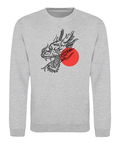 Japanese Dragon Red Sunset Stipple Tattoo - beast, Drachen, Tier, Wütender, europäischer, Drache, dragon, gift, legendary, magical, legendär, monster, mystery, mythical, red dragon, year of the dragon, illustronii, aesthetic, angry dragon, anime, asian dragon, illustration, tattoo, dragons, Fantasie, european dragon, fantasy, flying - Sweatshirt