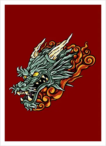 Green Asian Dragon Head Tattoo