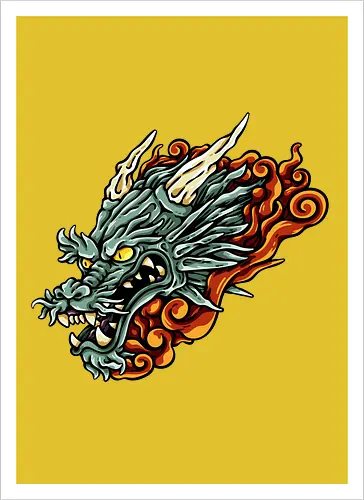 Green Asian Dragon Head Tattoo