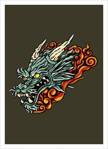 Green Asian Dragon Head Tattoo
