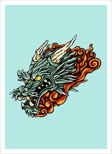 Green Asian Dragon Head Tattoo