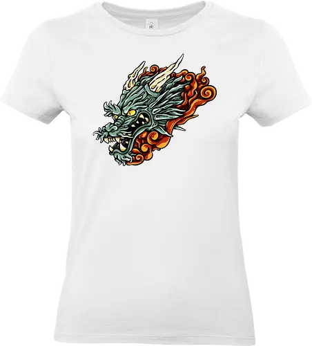 Green Asian Dragon Head Tattoo - aesthetic, angry dragon, anime, asian dragon, beast, Drachen, Tier, Wütender, europäischer, european dragon, fantasy, flying, gift, legendary, magical, legendär, monster, mystery, mythical, red dragon, year of the dragon, illustronii, Drache, dragon, illustration, tattoo, dragons, Fantasie - Standard T-Shirt (Frauen)