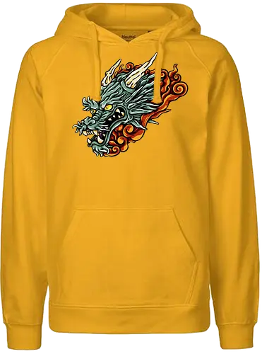 Green Asian Dragon Head Tattoo - aesthetic, angry dragon, anime, asian dragon, beast, Drachen, Tier, Wütender, europäischer, european dragon, fantasy, flying, gift, legendary, magical, legendär, monster, mystery, mythical, red dragon, year of the dragon, illustronii, Drache, dragon, illustration, tattoo, dragons, Fantasie - Fairtrade Hoodie
