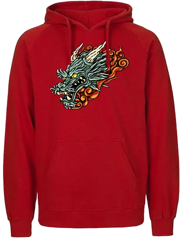 Green Asian Dragon Head Tattoo - aesthetic, angry dragon, anime, asian dragon, beast, Drachen, Tier, Wütender, europäischer, european dragon, fantasy, flying, gift, legendary, magical, legendär, monster, mystery, mythical, red dragon, year of the dragon, illustronii, Drache, dragon, illustration, tattoo, dragons, Fantasie - Fairtrade Hoodie