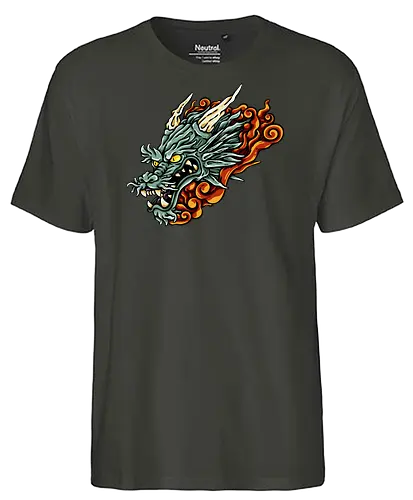 Green Asian Dragon Head Tattoo - aesthetic, angry dragon, anime, asian dragon, beast, Drachen, Tier, Wütender, europäischer, european dragon, fantasy, flying, gift, legendary, magical, legendär, monster, mystery, mythical, red dragon, year of the dragon, illustronii, Drache, dragon, illustration, tattoo, dragons, Fantasie - Fairtrade T-Shirt