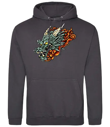 Green Asian Dragon Head Tattoo - aesthetic, angry dragon, anime, asian dragon, beast, Drachen, Tier, Wütender, europäischer, european dragon, fantasy, flying, gift, legendary, magical, legendär, monster, mystery, mythical, red dragon, year of the dragon, illustronii, Drache, dragon, illustration, tattoo, dragons, Fantasie - Standard Hoodie