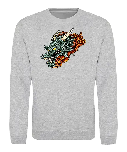 Green Asian Dragon Head Tattoo - aesthetic, angry dragon, anime, asian dragon, beast, Drachen, Tier, Wütender, europäischer, european dragon, fantasy, flying, gift, legendary, magical, legendär, monster, mystery, mythical, red dragon, year of the dragon, illustronii, Drache, dragon, illustration, tattoo, dragons, Fantasie - Sweatshirt