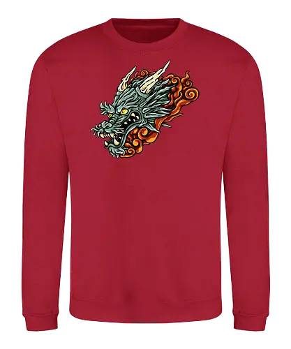 Green Asian Dragon Head Tattoo - aesthetic, angry dragon, anime, asian dragon, beast, Drachen, Tier, Wütender, europäischer, european dragon, fantasy, flying, gift, legendary, magical, legendär, monster, mystery, mythical, red dragon, year of the dragon, illustronii, Drache, dragon, illustration, tattoo, dragons, Fantasie - Sweatshirt