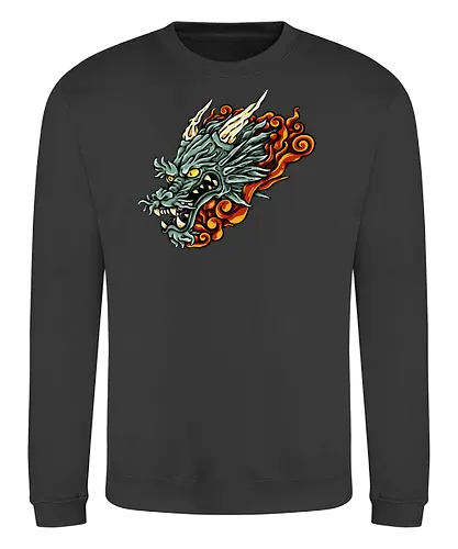 Green Asian Dragon Head Tattoo - aesthetic, angry dragon, anime, asian dragon, beast, Drachen, Tier, Wütender, europäischer, european dragon, fantasy, flying, gift, legendary, magical, legendär, monster, mystery, mythical, red dragon, year of the dragon, illustronii, Drache, dragon, illustration, tattoo, dragons, Fantasie - Sweatshirt