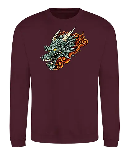 Green Asian Dragon Head Tattoo - aesthetic, angry dragon, anime, asian dragon, beast, Drachen, Tier, Wütender, europäischer, european dragon, fantasy, flying, gift, legendary, magical, legendär, monster, mystery, mythical, red dragon, year of the dragon, illustronii, Drache, dragon, illustration, tattoo, dragons, Fantasie - Sweatshirt