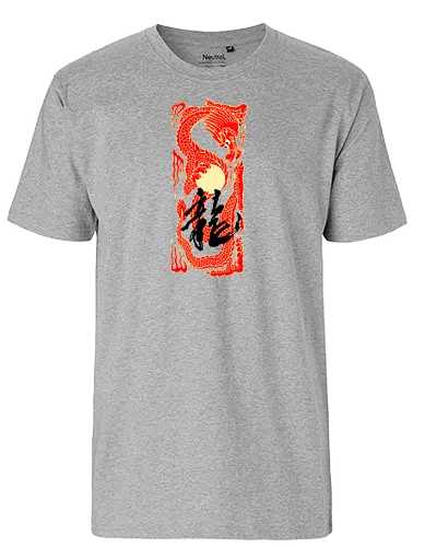 Japanese Dragon Sunset Tattoo - aesthetic, angry dragon, anime, asian dragon, beast, Drachen, Tier, Wütender, europäischer, Drache, dragon, illustration, tattoo, dragons, Fantasie, european dragon, fantasy, flying, gift, legendary, magical, legendär, monster, mystery, mythical, red dragon, year of the dragon, illustronii - Fairtrade T-Shirt