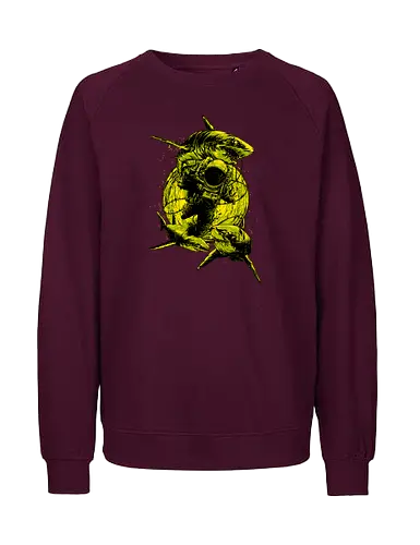 Astronaut Outer Space Deep Sea Diver Sharks Attack - shark, cool, cosmic, cosmonaut, cosmos, sea diver, explorer, fantasy, fish, galaxy, gravity, interstellar, moon, outer space, planet, planets, road trip, sci fi, science, science fiction, sky, solar system, space helmets, space travel, spaceflight, spaceman, stars, trippy, universe, illustronii, astral, astronaut, astronauts, astronomy, sharks - Fairtrade Sweatshirt
