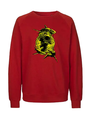 Astronaut Outer Space Deep Sea Diver Sharks Attack - shark, cool, cosmic, cosmonaut, cosmos, sea diver, explorer, fantasy, fish, galaxy, gravity, interstellar, moon, outer space, planet, planets, road trip, sci fi, science, science fiction, sky, solar system, space helmets, space travel, spaceflight, spaceman, stars, trippy, universe, illustronii, astral, astronaut, astronauts, astronomy, sharks - Fairtrade Sweatshirt