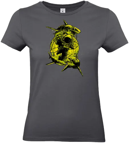 Astronaut Outer Space Deep Sea Diver Sharks Attack - shark, cool, cosmic, cosmonaut, cosmos, sea diver, explorer, fantasy, fish, galaxy, gravity, interstellar, moon, outer space, planet, planets, road trip, sci fi, science, science fiction, sky, solar system, space helmets, space travel, spaceflight, spaceman, stars, trippy, universe, illustronii, astral, astronaut, astronauts, astronomy, sharks - Standard T-Shirt (Frauen)