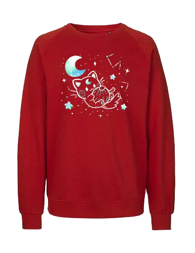 Cat in the Stars - Katze, Weltraum, Mond, Galaxie, Sterne, Sternbilder, Nebel, Garnkugel, verspielt, niedlich, Weite, großer Raum, Kätzchen, Mondsichel, cat, space, moon, galaxy, stars, outer space, constellations, nebula, yarn ball, playful, cute, vastness, vast space, kitten, crescent moon - Fairtrade Sweatshirt
