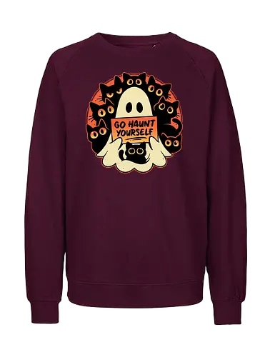 Rude Cursing Ghost - ghost, black cats, halloween, horror, funny, cute, kittens, humour, spooky, scary, dark art, fall season, rude, curse - Fairtrade Sweatshirt