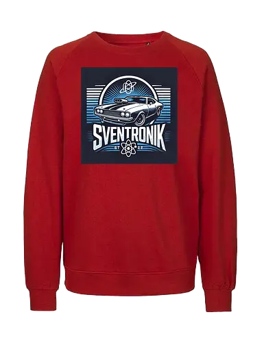 Sventronik Car - muscle car, futuristic design, retro automotive, sleek lines, hood scoop, energy waves, modern font, atomic elements, car tuning, advanced technology, high performance, stylish car graphic, automotive art, custom car, car culture. - Fairtrade Sweatshirt