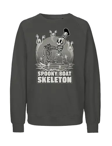 Spooky Boat Skeleton - steamboat, spooky, scary, halloween, internet, meme, memes, cartoon, retro, vintage, classic, cult, animation, underworld, skull, skeleton, ghost, dead, boat - Fairtrade Sweatshirt