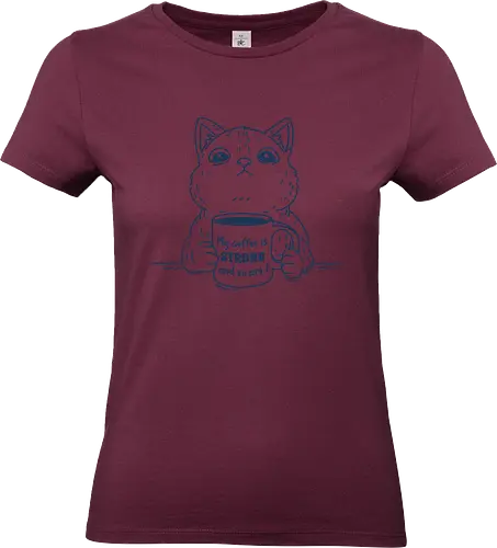 Strong Coffee - coffee, strong coffee, black coffee, coffee lover, coffee drink, cat, cats, minimalist, coffee time, caffeine - Standard T-Shirt (Frauen)